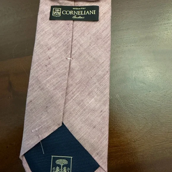 CORNELIANI Linen Classic Herringbone Silk Tie Lot Light Blue & Dusty Rose - Picture 8 of 9